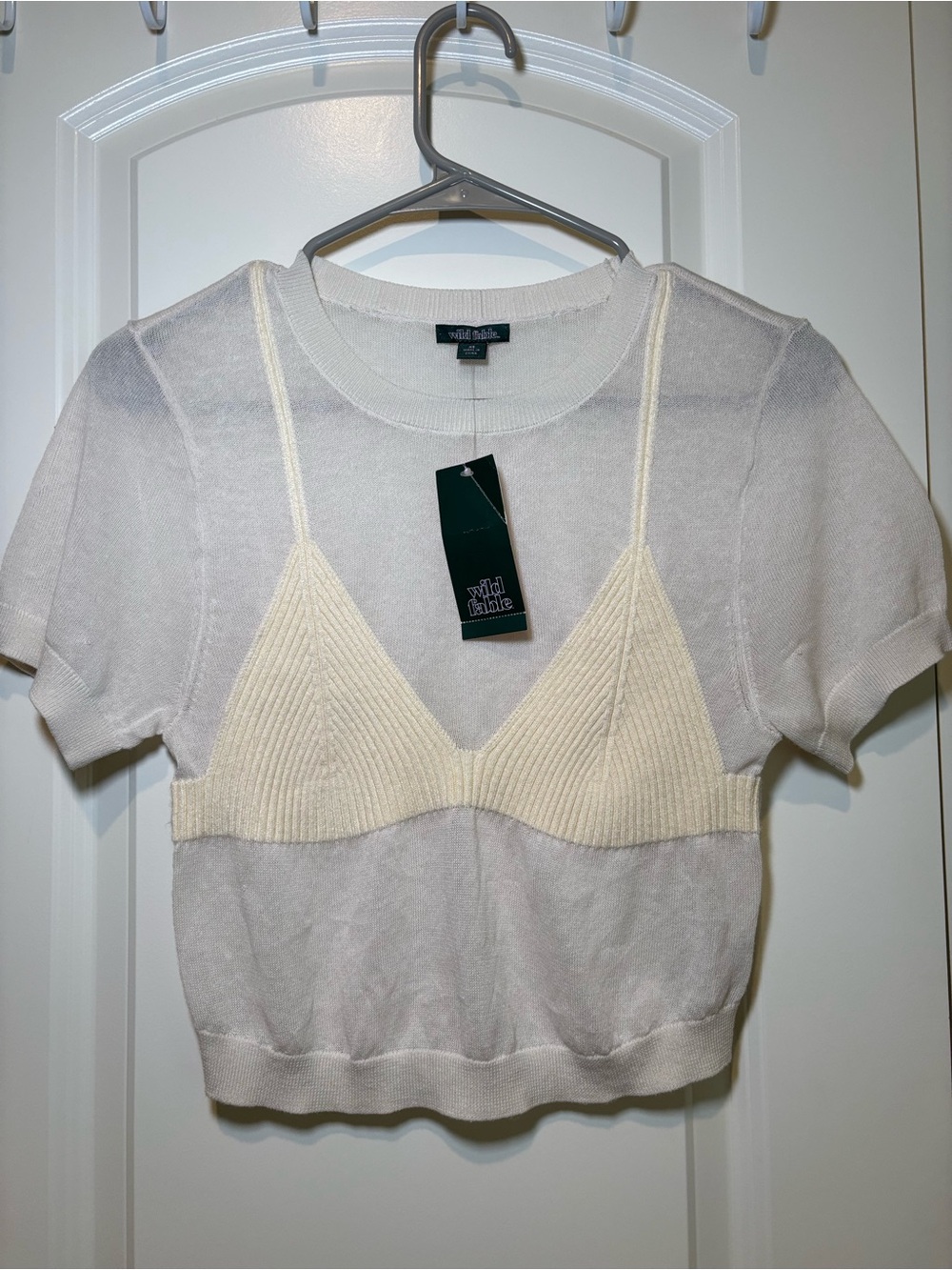 wild fable Ivory Layered Knit Crop Top with Ribbed Bralette